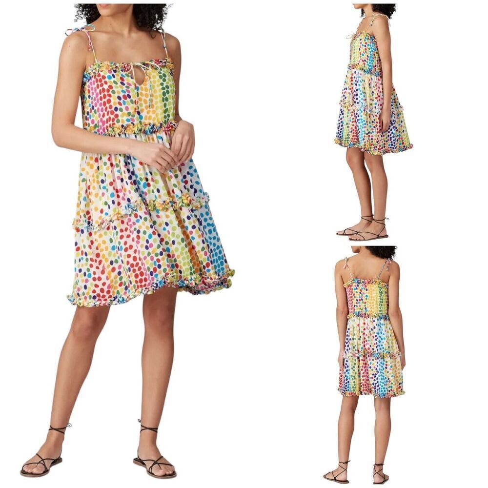 All Things Mochi Womens Blessica Mini Shift Dress Rainbow Dot Tiered Summer XS